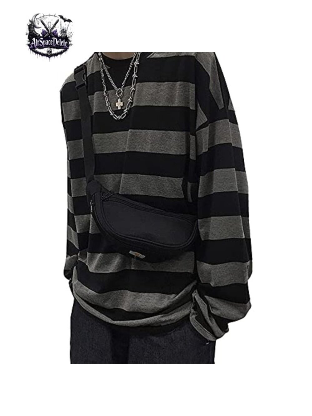 Striped Crewneck Long-Sleeve T-Shirt Alt Pullover Punk Japanese Harajuku